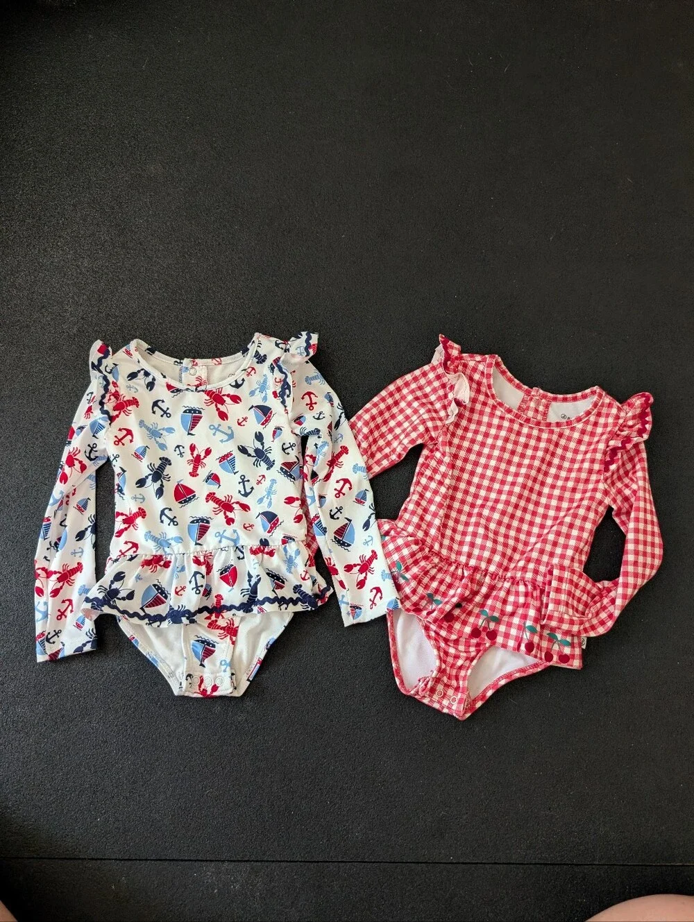 Sperry Kids Long-Sleeve Swimsuits in Red Gingham & Nautical Print Size 24M/2T